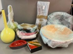 A selection of lacquerware, lidded pots, bowls and tall vases