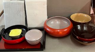 Lacquerware including bowls, trays and vases