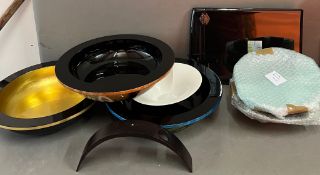 A selection of lacquerware, photo albums, holders, vases etc