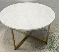A circular table on metal legs with faux marble top (H47cm Dia80cm)