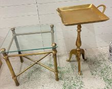 Square sprayed metal side table with glass top and tray style table