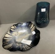 Two decorative glass pieces, a vase and a dish