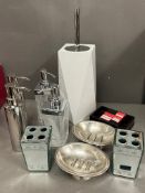A selection of bathroom accessories, to include toothbrush holders, soap dispensers and toilet
