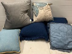 Seven cushions various sizes and colours