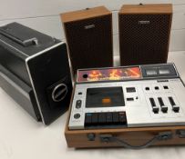 Sony tape recorder 1970's with detachable speakers along with a radio