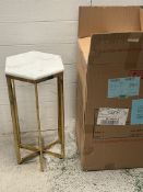 A pair of hexagon sides tables, with faux marble tops (H60cm Dia28cm)