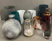 A selection of glass decorative vases