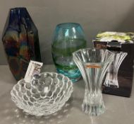 A selection of glass vases, some signed to base
