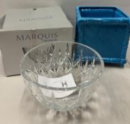 Waterford Marquis bowl, boxed and a square teal plant pot