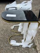 Two sofa tables on metal frames