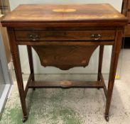 Edwardian inlaid ladies combination games and work table (H72cm W64cm D40cm)