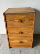 Pine bedside with three drawers (H70cm W46cm D42cm)