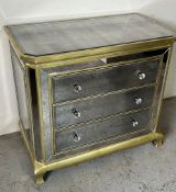 A mirrored chest of drawers with crystal style handles (92cm x 52cm x 83cm)