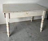 Painted farmhouse table with drawers to one end with an additional formica top (H74cm W118cm D74cm)