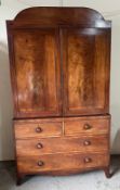 Mahogany linen press with drawers under (H213cm W122cm D57cm)