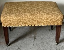 Stool on mahogany tapering legs (H43cm W68cm D40cm)