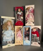Six boxed ornamental dolls various styles and makers to include Windsor collection and Leonardo