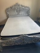 Silver gilt Louis style ornate carved bed frame with mattress