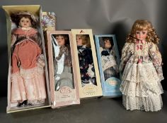 Five boxed ornamental dolls various makers to include The Leonardo collection and Berkertex