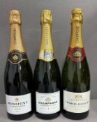 Three bottles of champagne. A monsigny, a Charles lecouvey and a premier cru