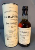 A bottle of The Balvenie double wood 12 year old single malt whiskey in original box