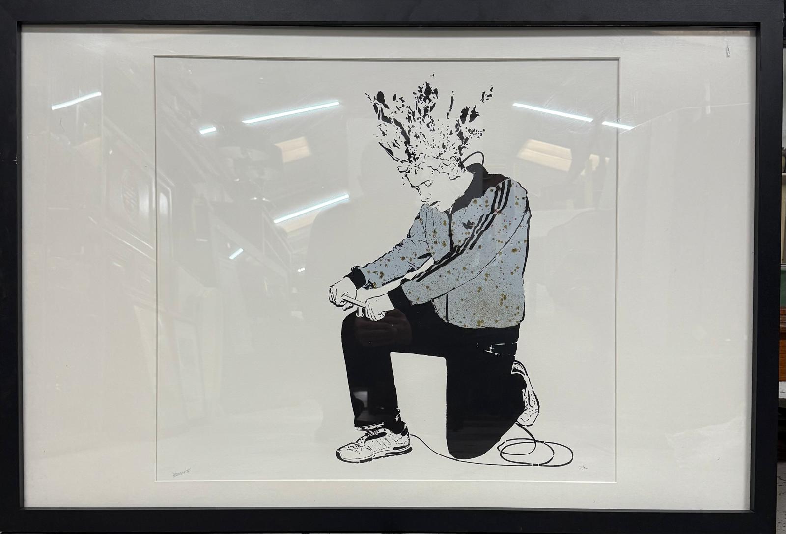 Exploding Head Ltd Ed Print 21/50 Signed Graffiti Art by Bandwidth (b.?) British. 96x66