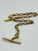 A 9ct gold Albert chain with T bar, approximate weight 16.4g