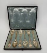 A boxed set of six silver teaspoons, hallmarked for Edinburgh 1819 by J W Howden & Co approximate