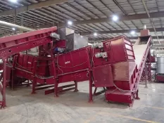 Promeco 11 ft. x 56 in. (approx.) Stocking Bunker Motorized Rubber Belt Conveyor, Model & S/N: N/