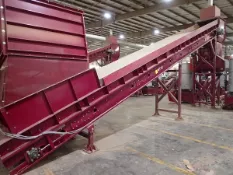 Promeco 32 in. x 26 ft. (approx.) Motorized Inclined Belt Conveyor, Model & S/N: N/A; with Polyester