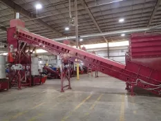 Promeco 32 in. x 26 ft. (approx.) Motorized Inclined Rubber Belt Conveyor, Model & S/N: N/A; with