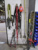 Lot - Assorted Safety Harnesses, Chains, Lever Hoist, Slings, Bolt Cutters, Hybrid Hog 30 ft. Self