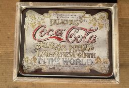 Enamel Coca Cola Sign in Wooden Frame