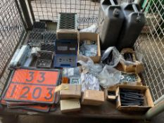1X STILLAGE UNISSUED VEHICLE SPARS, NUTS/BOLTS, BULB KITS, WATER JERRY CANS, ETC FROM MOD