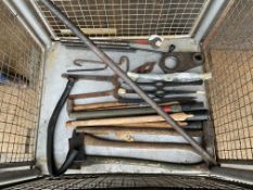 1x Stillage of Axes, Crow Bars, Sledge Hammers, Pick Axes and Helves etc 25x Items