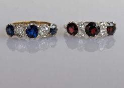 A five-stone sapphire and diamond ring in an 18ct yellow gold and platinum collet setting