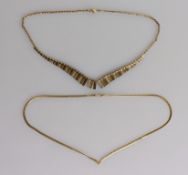 An Italian tri-gold bib necklace and another gold snake-link necklace, both hallmarked 9ct, 11g