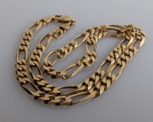 A yellow gold flat-curb-link necklace with lobster clasp, 47 cm, hallmarked 9ct, 31.3g
