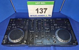 A Pair of PIONEER CDJ350 Multi Players and A PIONEER DJM 350 2-Channel DJ Mixer