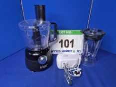 A Kitchen Lot comprising A RUSSELL HOBBS Food Processor and associated Attachments and A RUSSELL