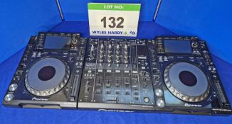 A Pair of PIONEER CDJ-2000 Nexus Multi Players and A PIONEER DJM 900 Nexus 4-Channel Mixer
