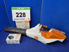 A STIHL BGA86 Battery Operated Leaf Blower and A STIHL FSA120 Double Handed Battery operated Trimmer