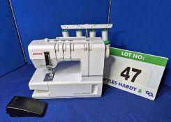 A JANOME Cover Pro 2000CPX Hemming Sewing Machine with Four Threads Option and Treadle Operation