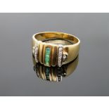 Edler Diamant-Smaragd-Ring, mittig 4 vertikal gesetzte, facettierte Smaragde, Karréeschliff, zus.ca