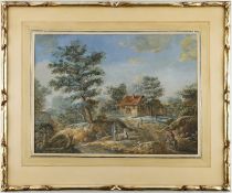 Carl Sebastian von Bemmel - attributed (1743-1796) RIVER LANDSCAPE WITH STAFFAGE Watercolor on paper