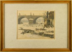 Jaromír Stretti - Zamponi (1882-1959) FROZEN VLTAVA RIVER Aquatint on paper, 25x33 cm (47x65 cm), si