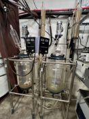 Lot of (2) Used TouchScience Cylindrical Glass Jacketed Laboratory Reactors w/ Stirrer. Model S-50L