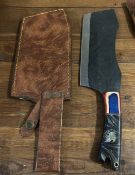 Custom 11" Meat Cleaver - Patriotic Hybrid Handle - Textured Leather Sheath