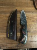 Custom Handmade Dragon-Scale Hunting Knife - Hybrid Resin Handle & Leather Sheath