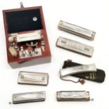 6 x harmonicas inc 2 x Echo, Hohner etc t/w Ever ready mahogany cased instrument